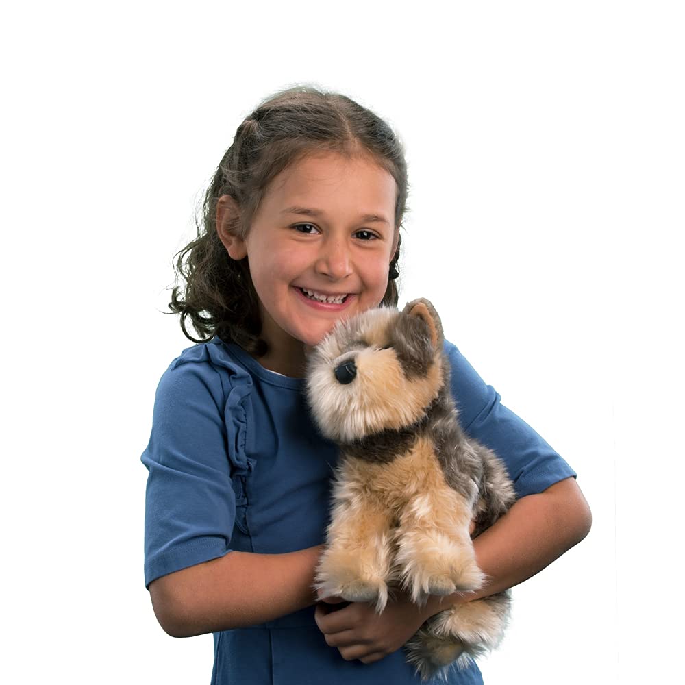 Yettie Yorkie plush shows silky fur for cozy hugs.