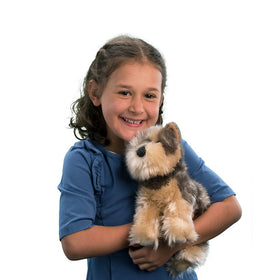 Yettie Yorkie plush shows silky fur for cozy hugs.