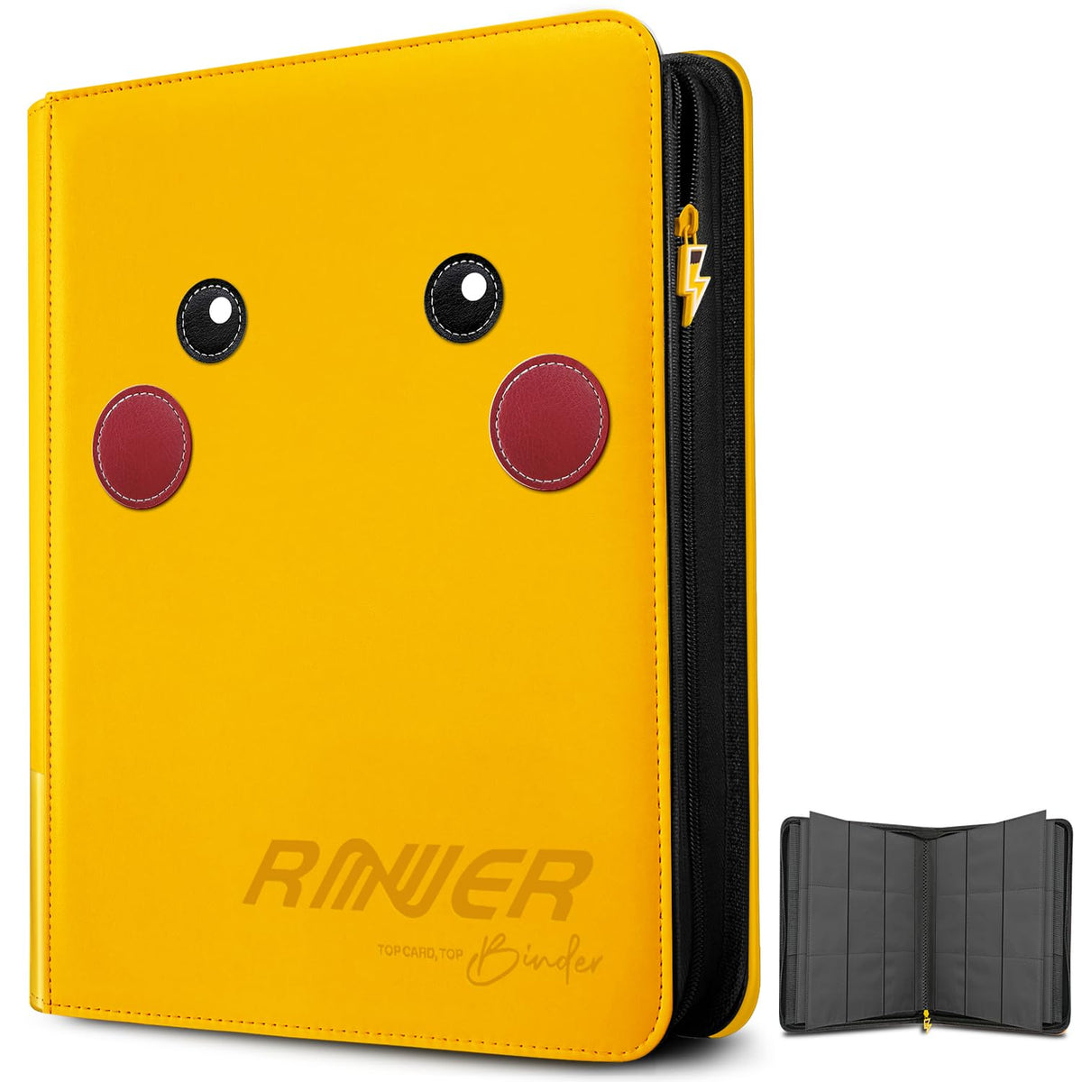 douper Ravaver yellow front cover—durable PU binder for secure card storage on the go.
