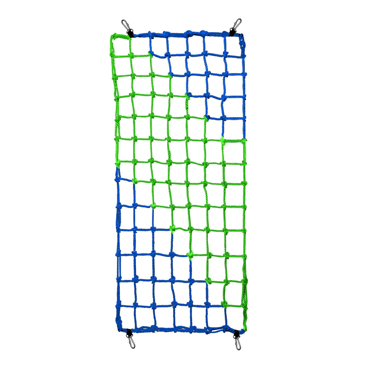 DOVACS climbing net blue-green overview shows durable, kid-friendly play