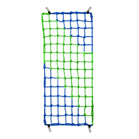 DOVACS climbing net blue-green overview shows durable, kid-friendly play