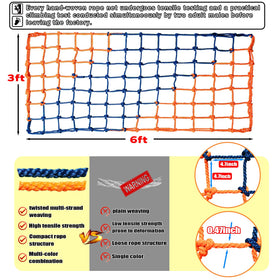 Dovacs climbing net showing blue and orange weave inviting climbing fun.