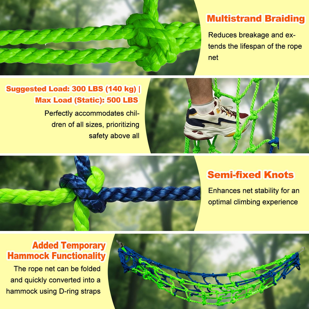 DOVACS climbing net treehouse connector shows easy structure integration