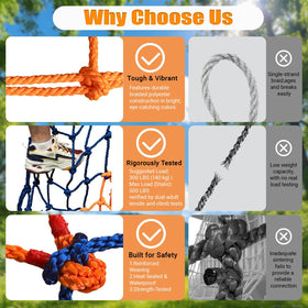 Dovacs climbing net with weather-resistant clips for outdoor use.