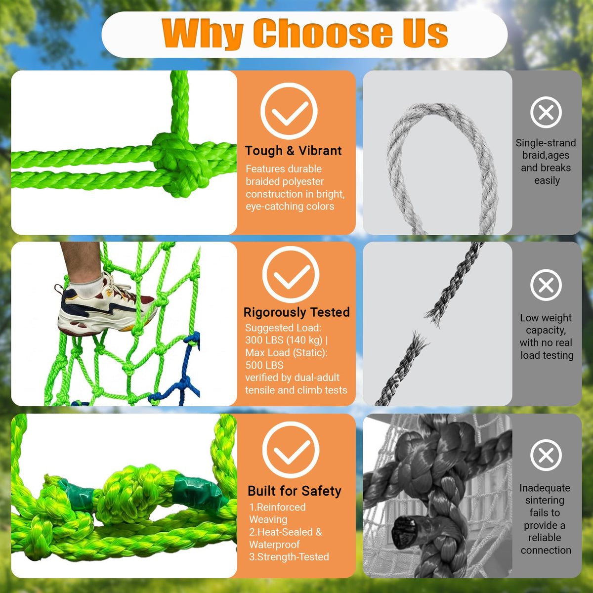 DOVACS climbing net woven polyester close-up emphasizes durable construction