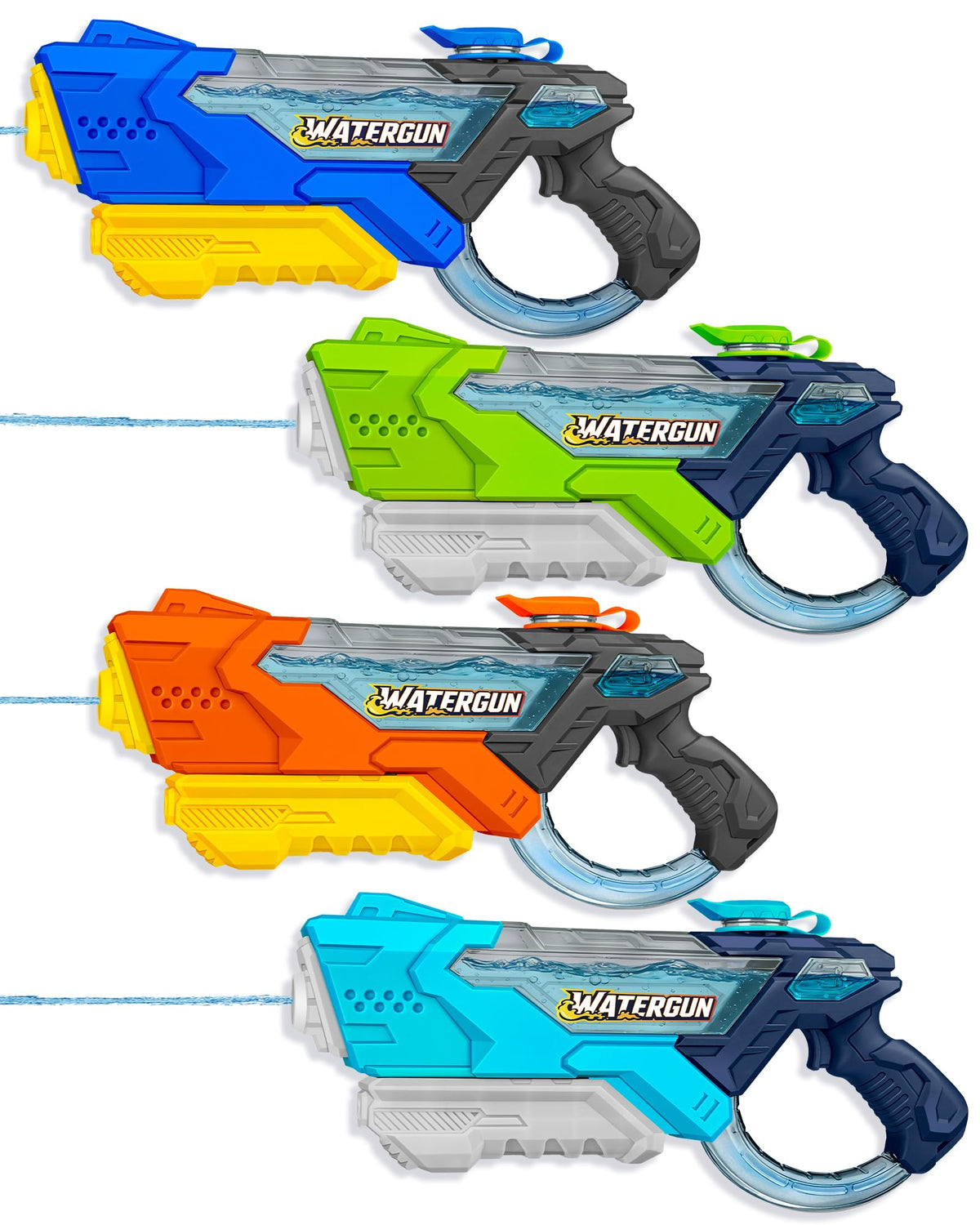 Doviden 4-pack water guns with 600ml tanks for family pool battles.