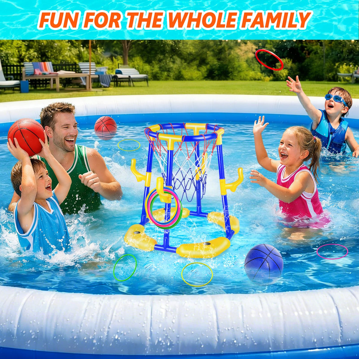 Doviden hoop in action during family pool games.