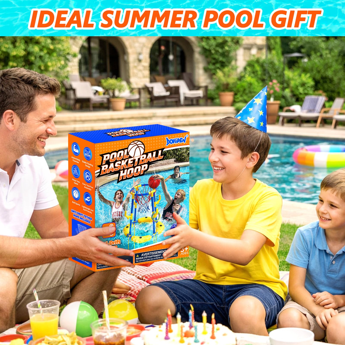 Doviden tether cords prevent drifting during splashy play.