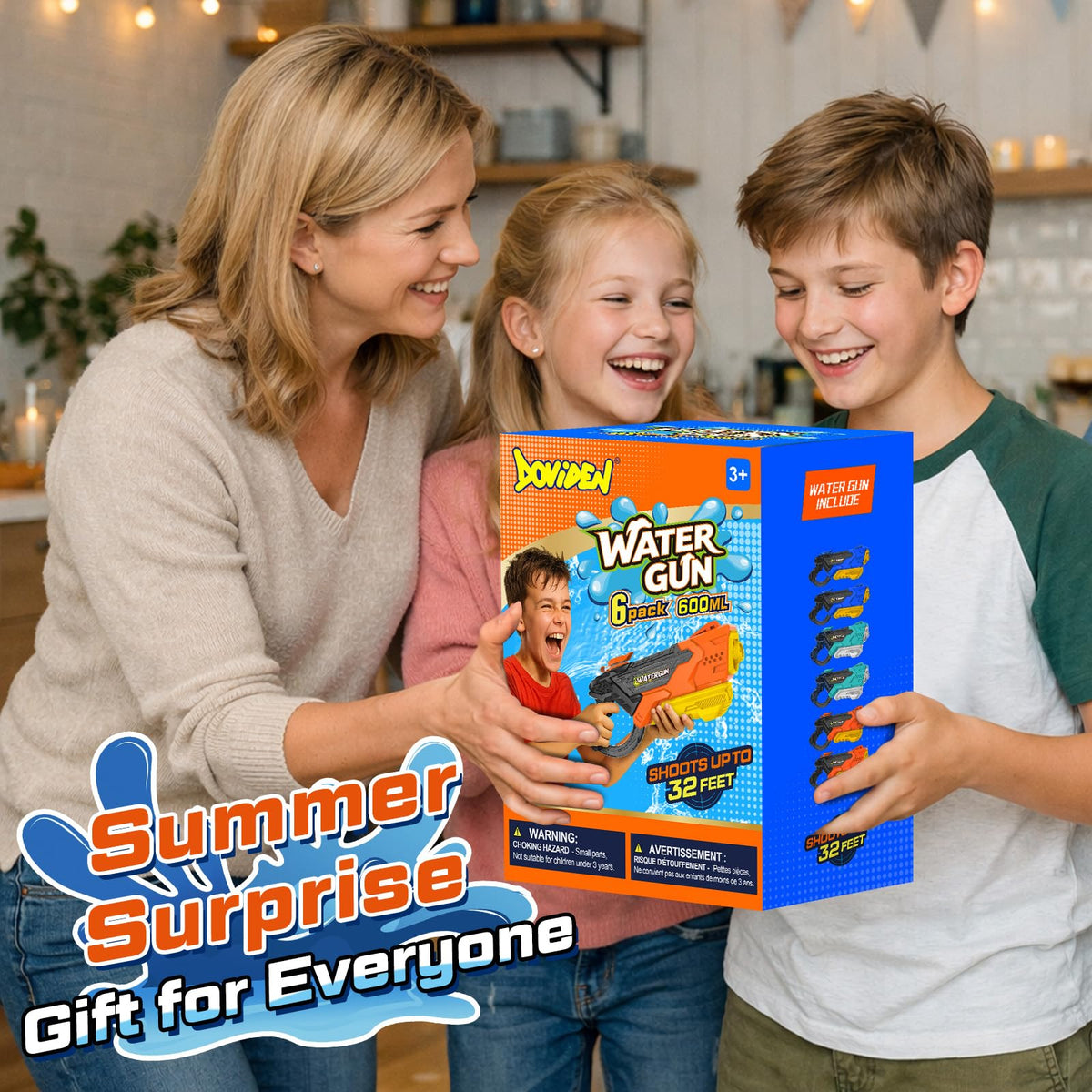 Doviden watergun supports ice cubes for cooler water during games.