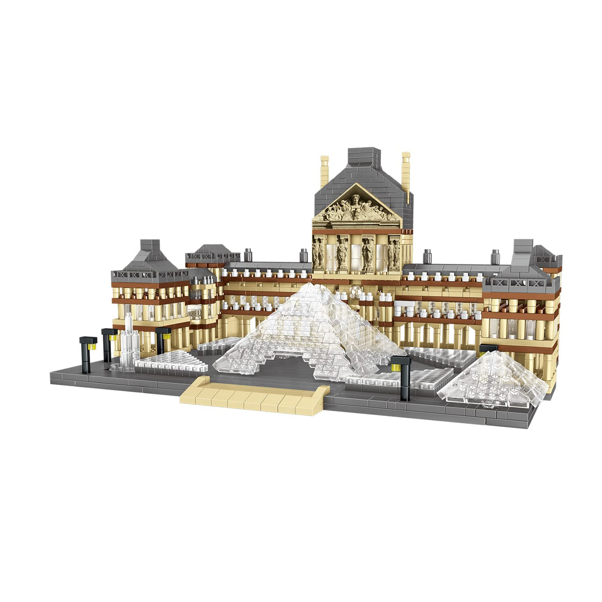 DovOb Louvre micro building blocks model with ultra-small bricks for detailed display.