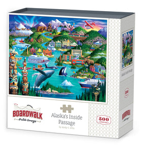 DOWDLE Boardwalk Puzzles Alaska Inside Passage art for immersive family fun.