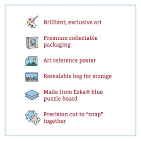 DOWDLE Boardwalk Puzzles resealable bag keeps pieces organized during play.