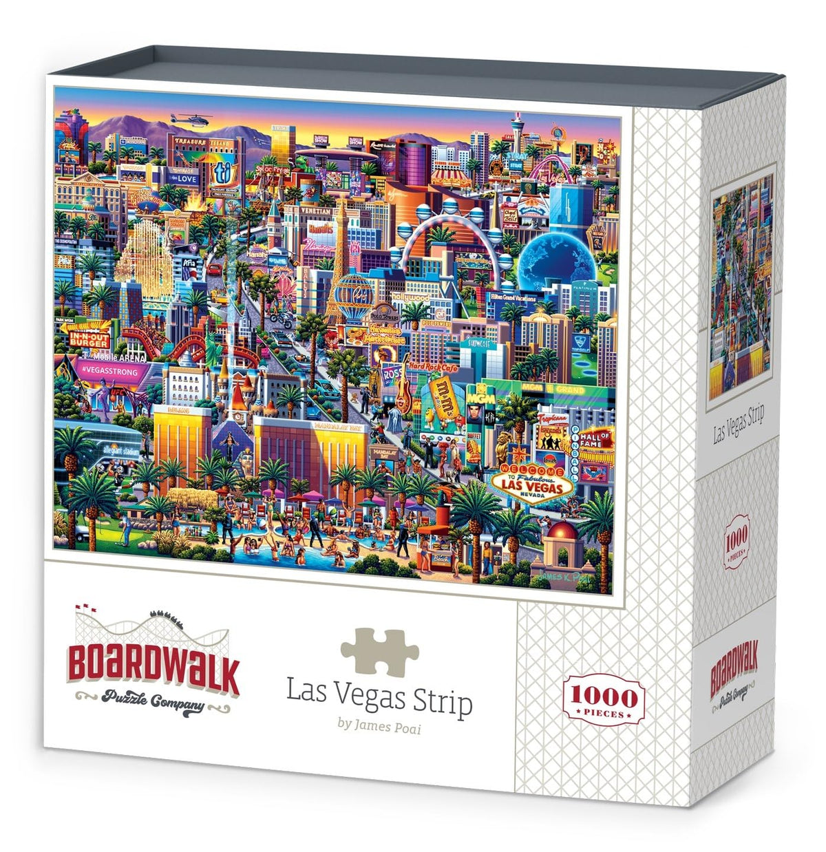 Dowdle Las Vegas Strip 1000-piece puzzle cover featuring a vibrant cityscape for family game night.