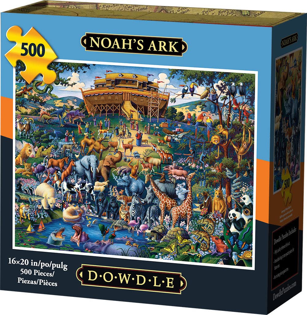 Dowdle Noah's Ark puzzle 500 pieces featuring vibrant animals for family puzzle time.