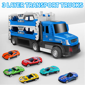 Dowellin police carrier truck with cars supports cooperative play and storytelling.