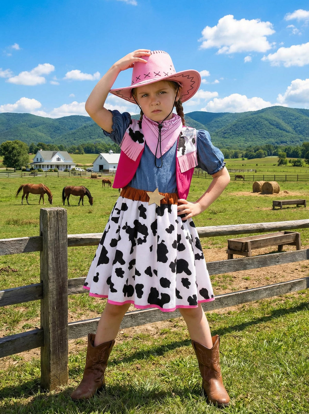 Doxrmuru cowgirl dress with print for pretend rodeo adventures.
