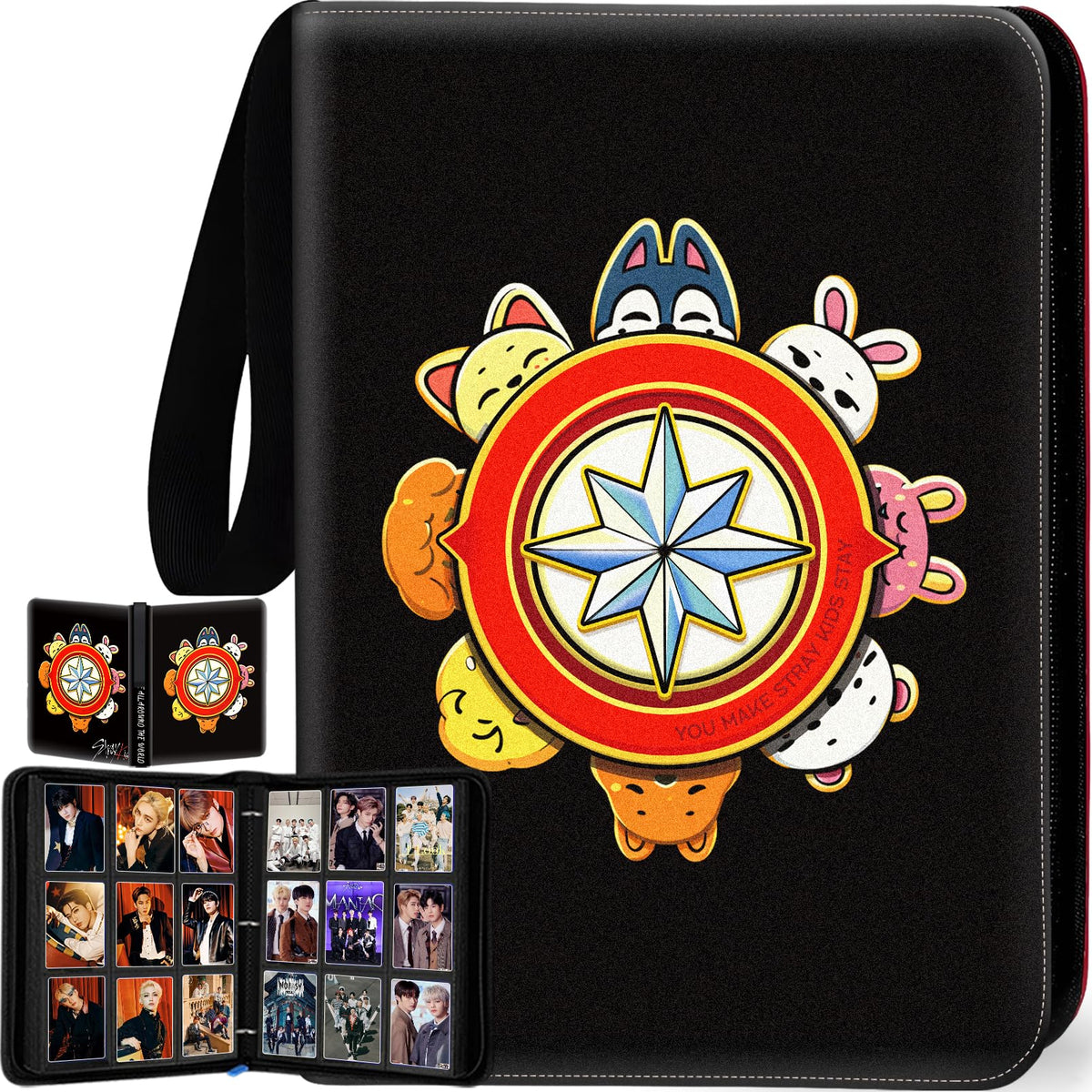 DOXUA Stray Photocards Binder front cover showing durable PU leather and organized storage.
