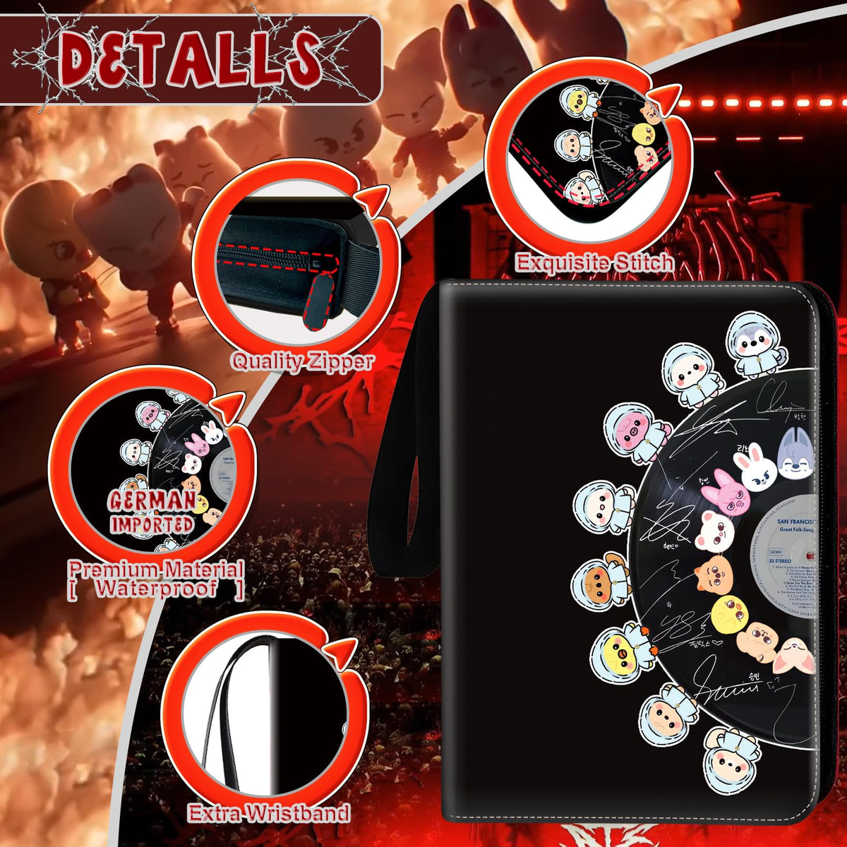 DOXUA Stray Photocards Binder zipper closure secures cards during travel
