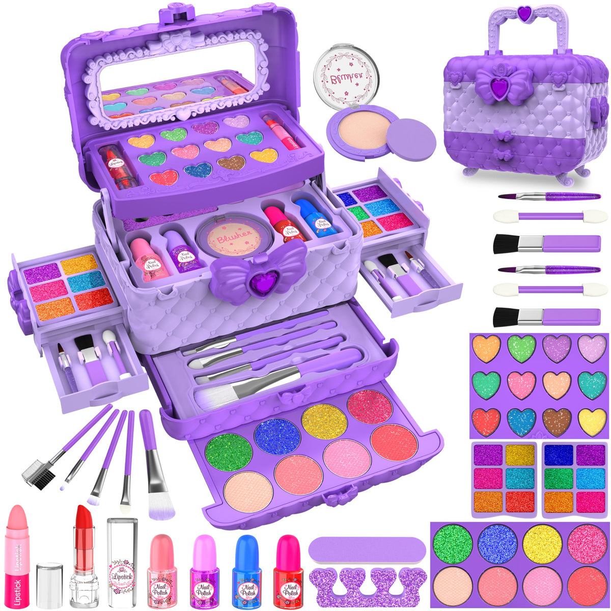 Dpai 54-pcs kids makeup kit purple packaging highlights complete pretend-play set