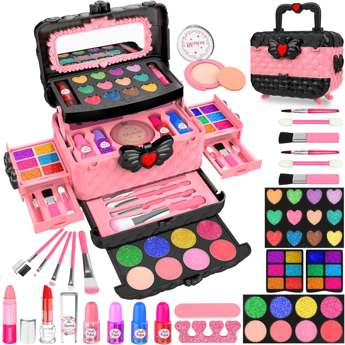 Dpai 54pcs kids makeup kit pink closed for pretend play