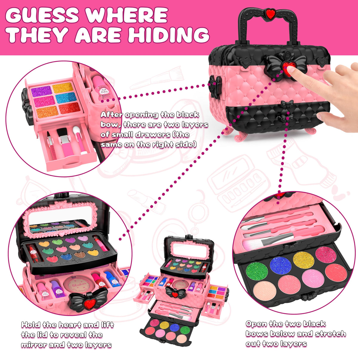 Dpai 54pcs kit pink open display shows colorful makeup for creativity
