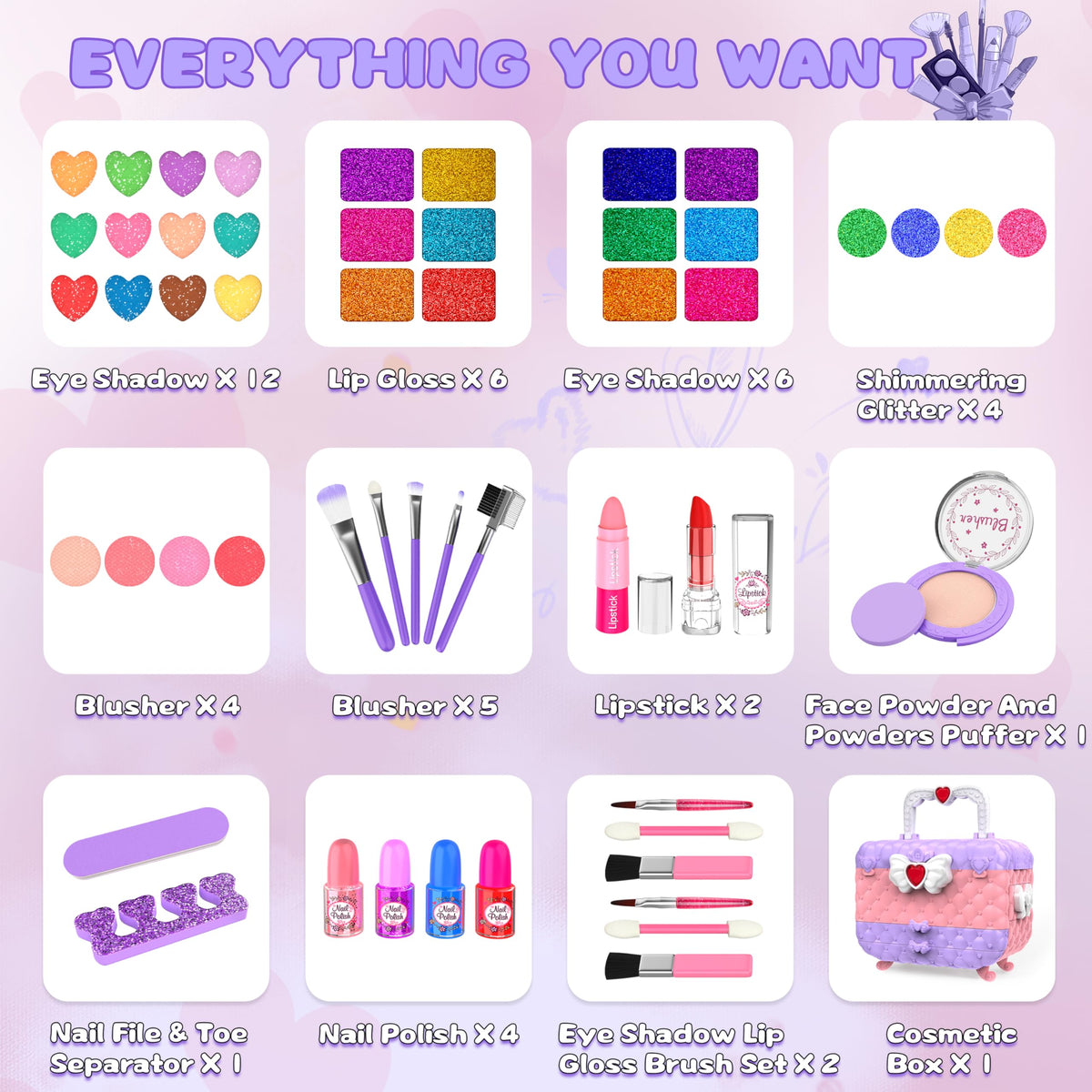 Dpai washable princess makeup set cleans with water after play