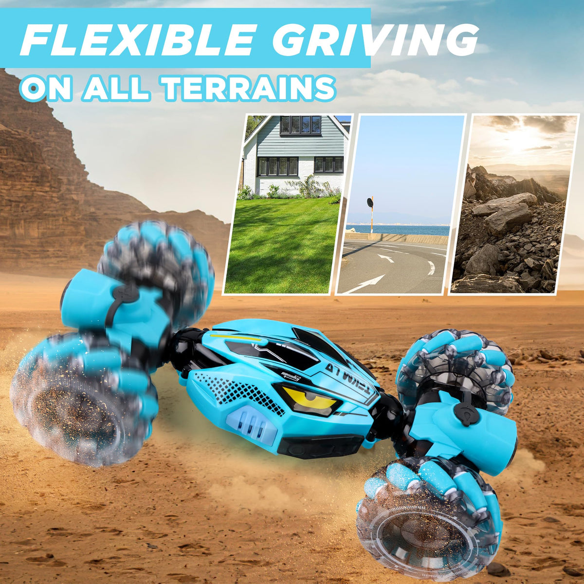 DPAPDI RC car in drift mode with 360° spins and S-shaped moves