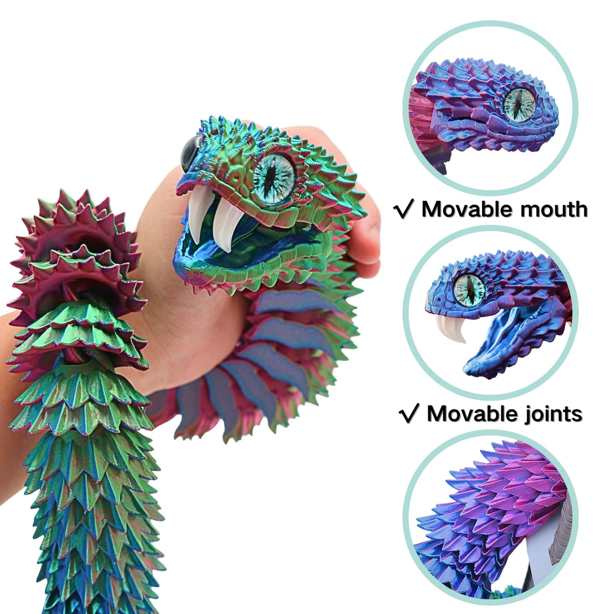 Dpcirk snake 3D-printed flexible-joints allowing versatile poses.