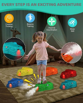 Dqoetort dinosaur stepping stone with mist spray for refreshing fun