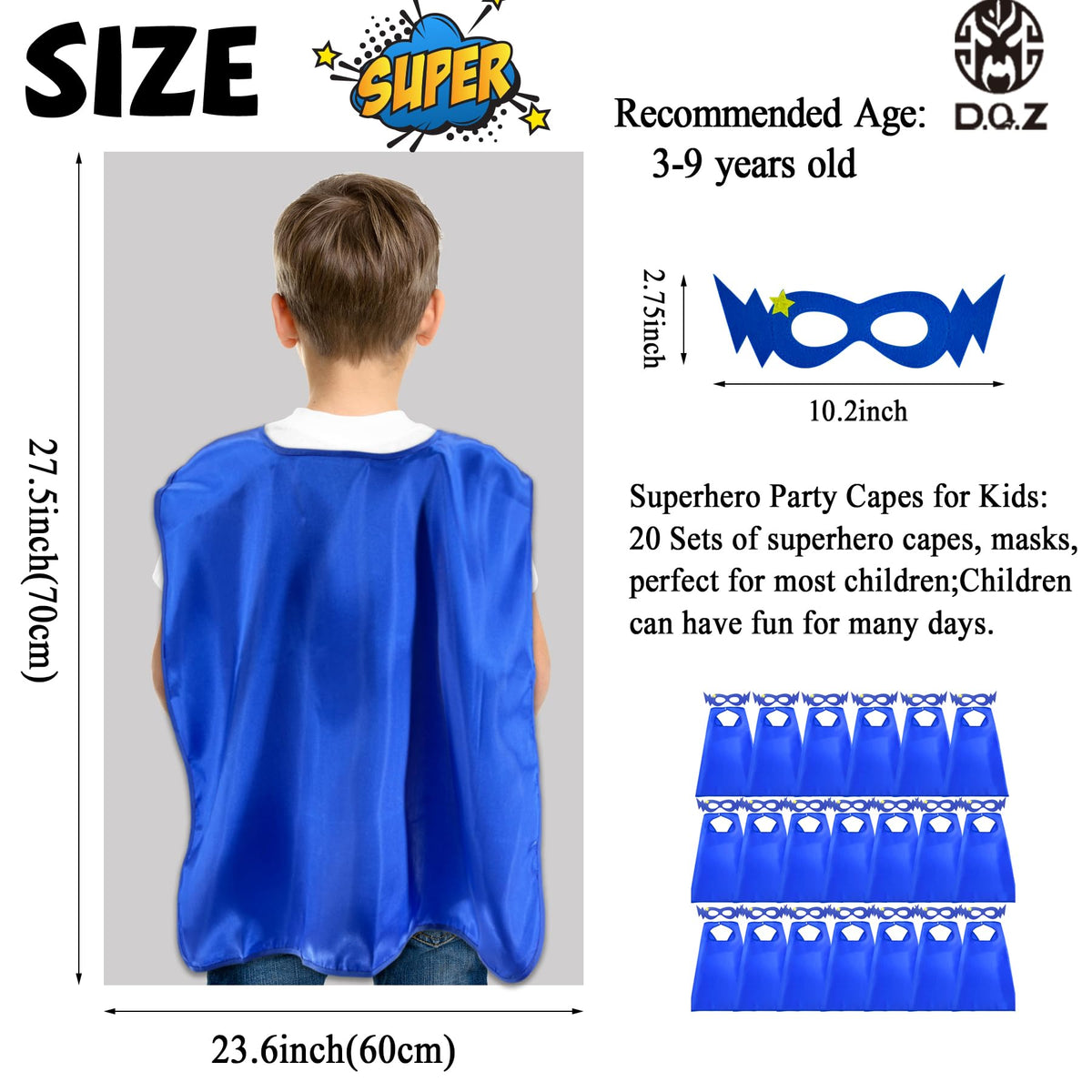 DQZ 20-sets superhero capes pack for parties and gifts