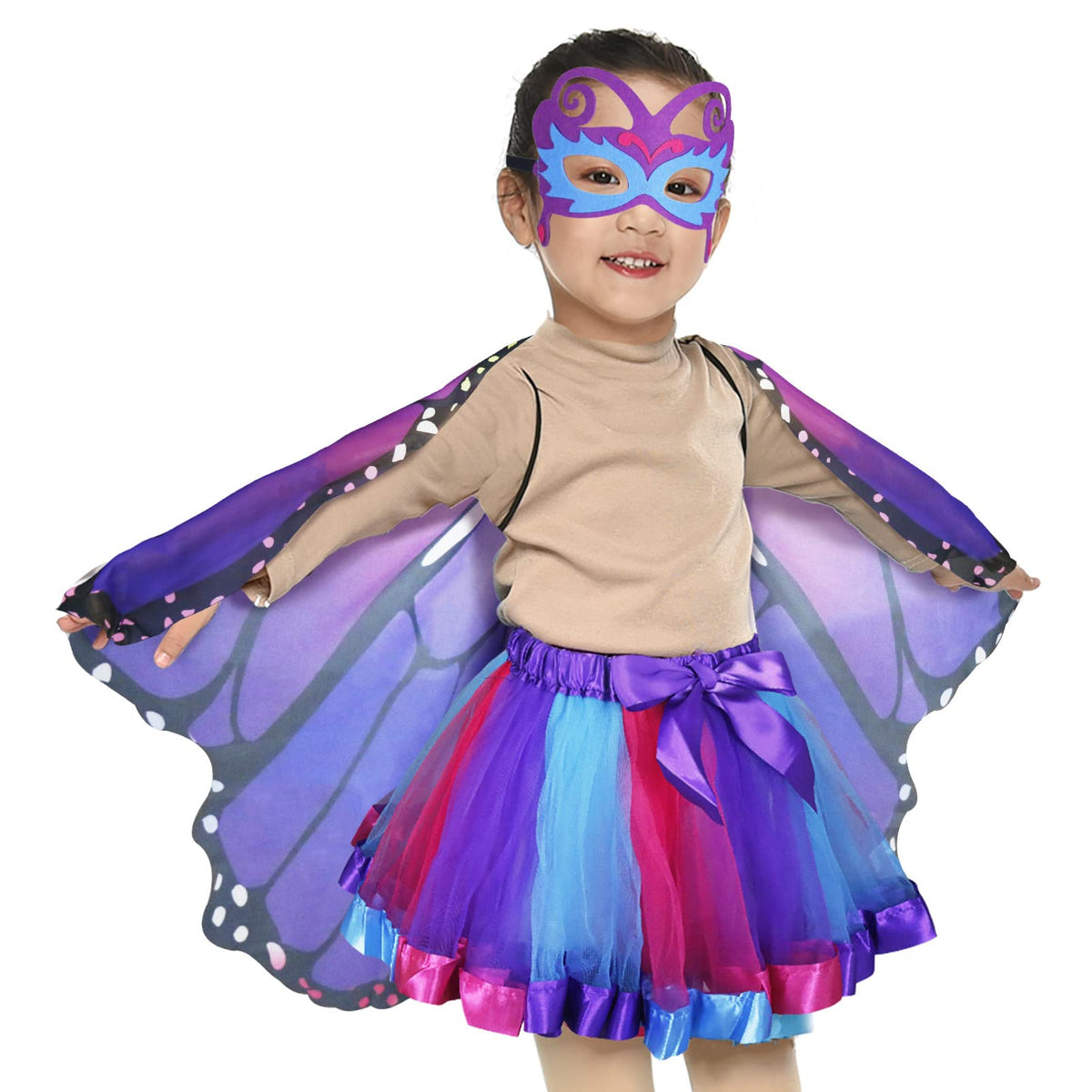 DQZ Butterfly Wings Closeup highlights light chiffon and vibrant hues for airy costume wear.