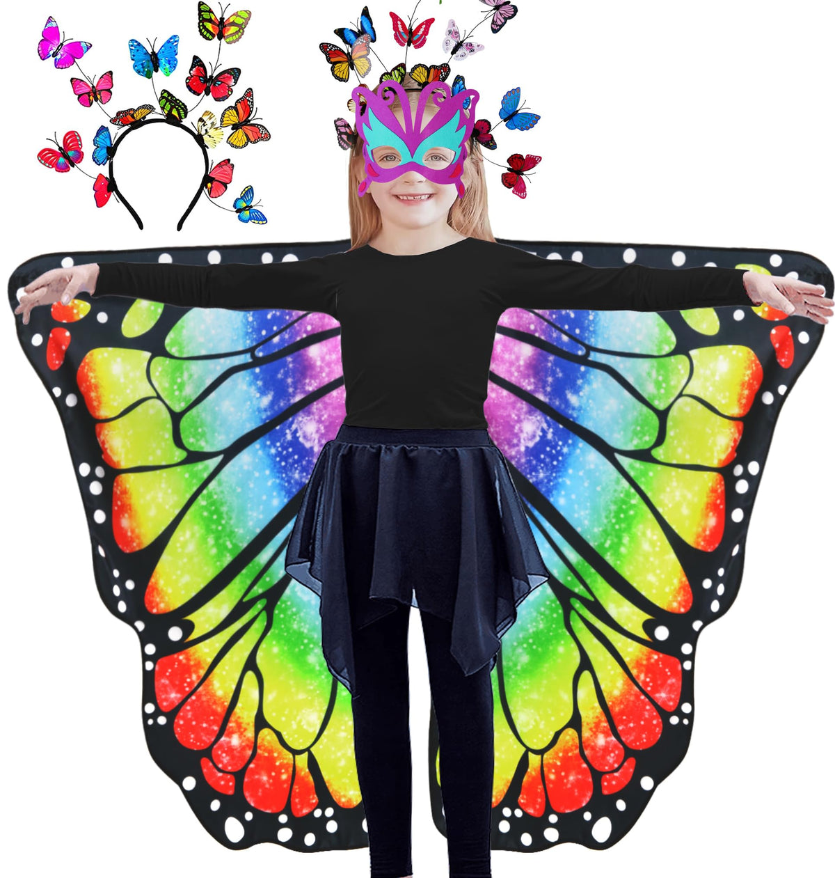 DQZ double-sided rainbow fairy wings for girls, ideal for dress-up and photos