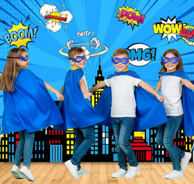 DQZ superhero cape blue back view, vibrant colors for kid costume fun