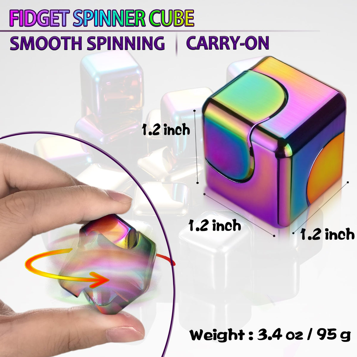 Dr.Kbder fidget spinner cube side view illustrating durable finish and portable size