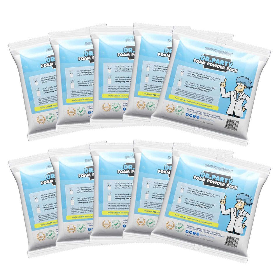 Dr. Party foam powder pack 10-pack delivers long-lasting foam for events.