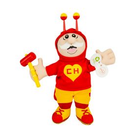 Dr. Simi × El Chapulín Colorado plush front view, ultra-soft and collectible