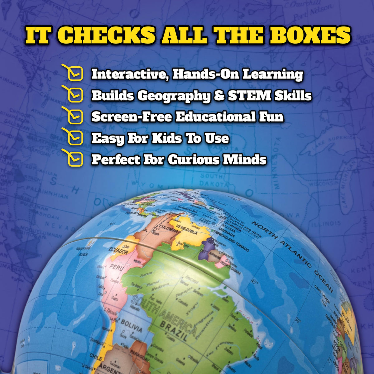 Compact globe design fits home and classroom spaces