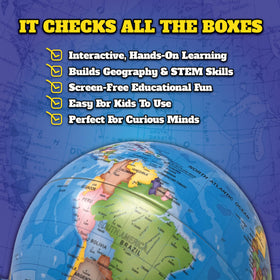 Compact globe design fits home and classroom spaces