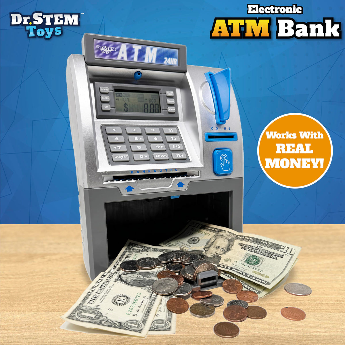 Dr. STEM Toys electronic coin counter display tracks balance for kids