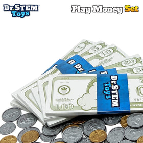 Dr. STEM Toys Play Money gift box showcases a complete pretend cash set.