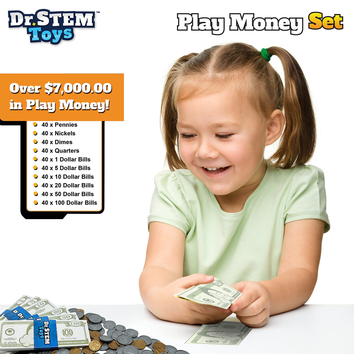 Dr. STEM Toys Play Money storage case keeps coins and bills organized.