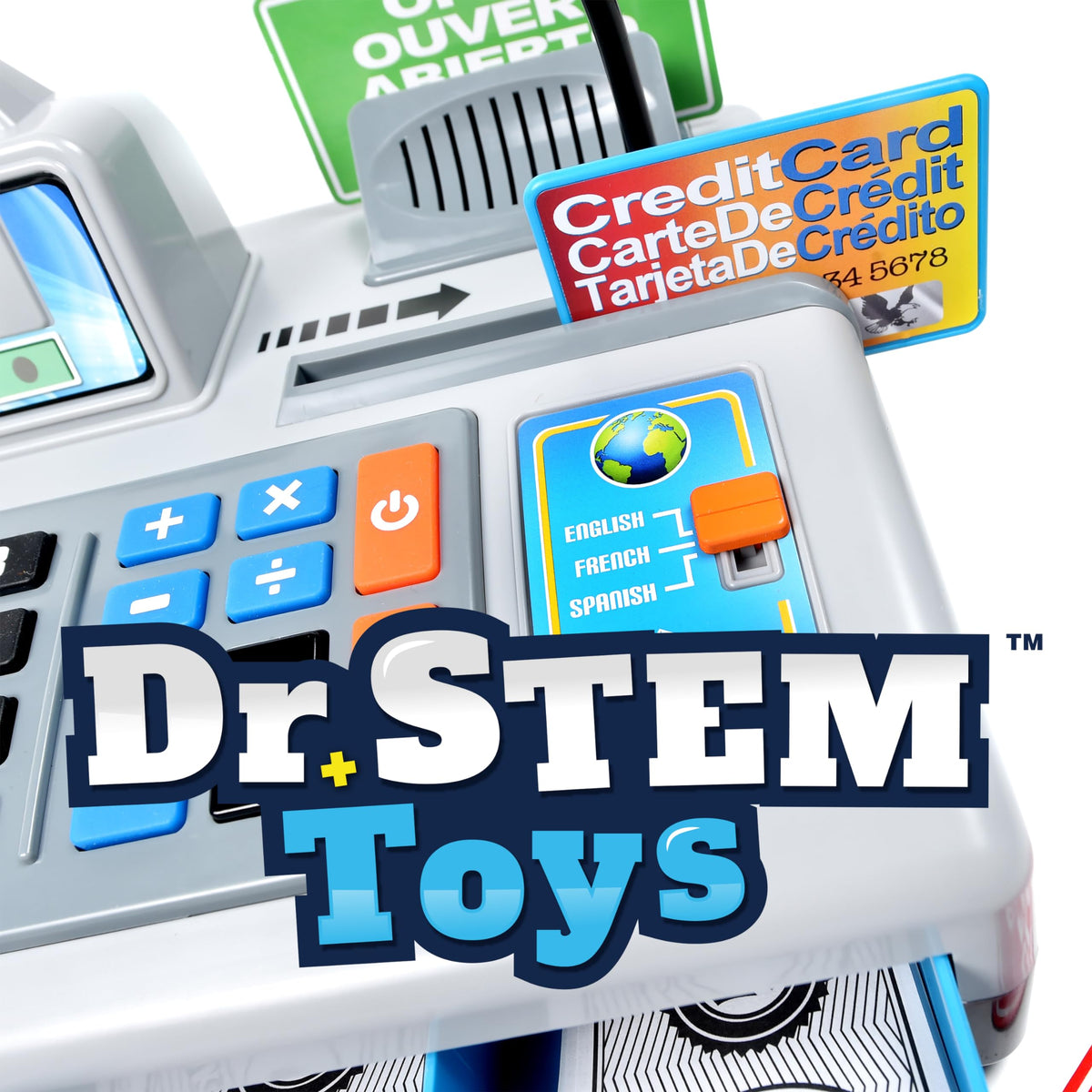 Dr. STEM Toys store scene showing home or classroom pretend shopping