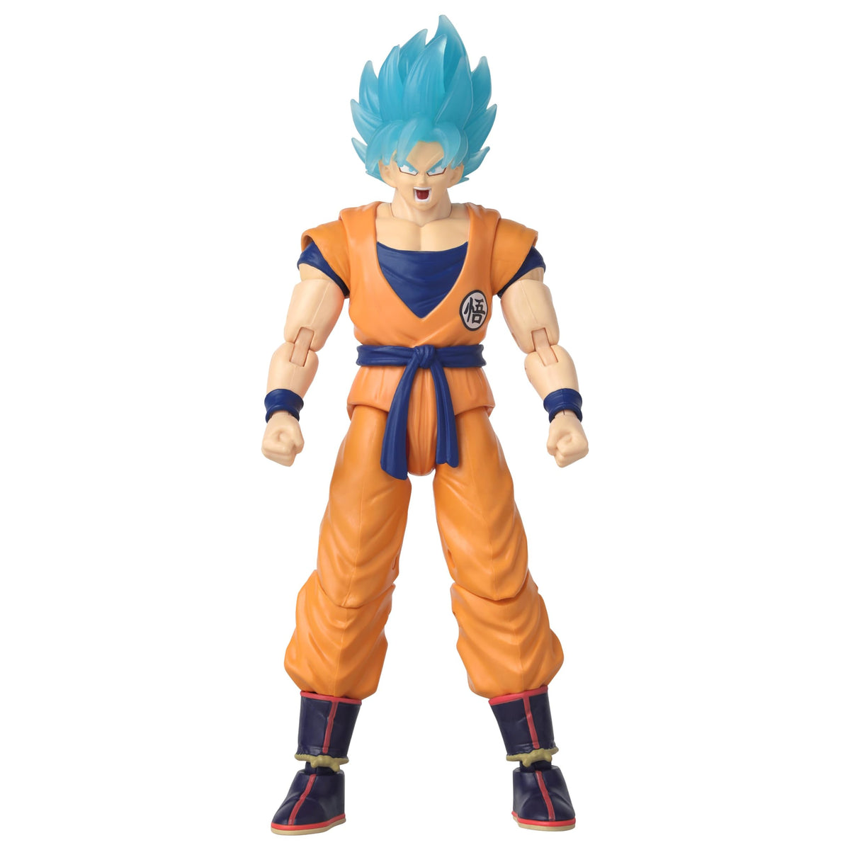 Blue Goku with power-up accessories ready for action posing