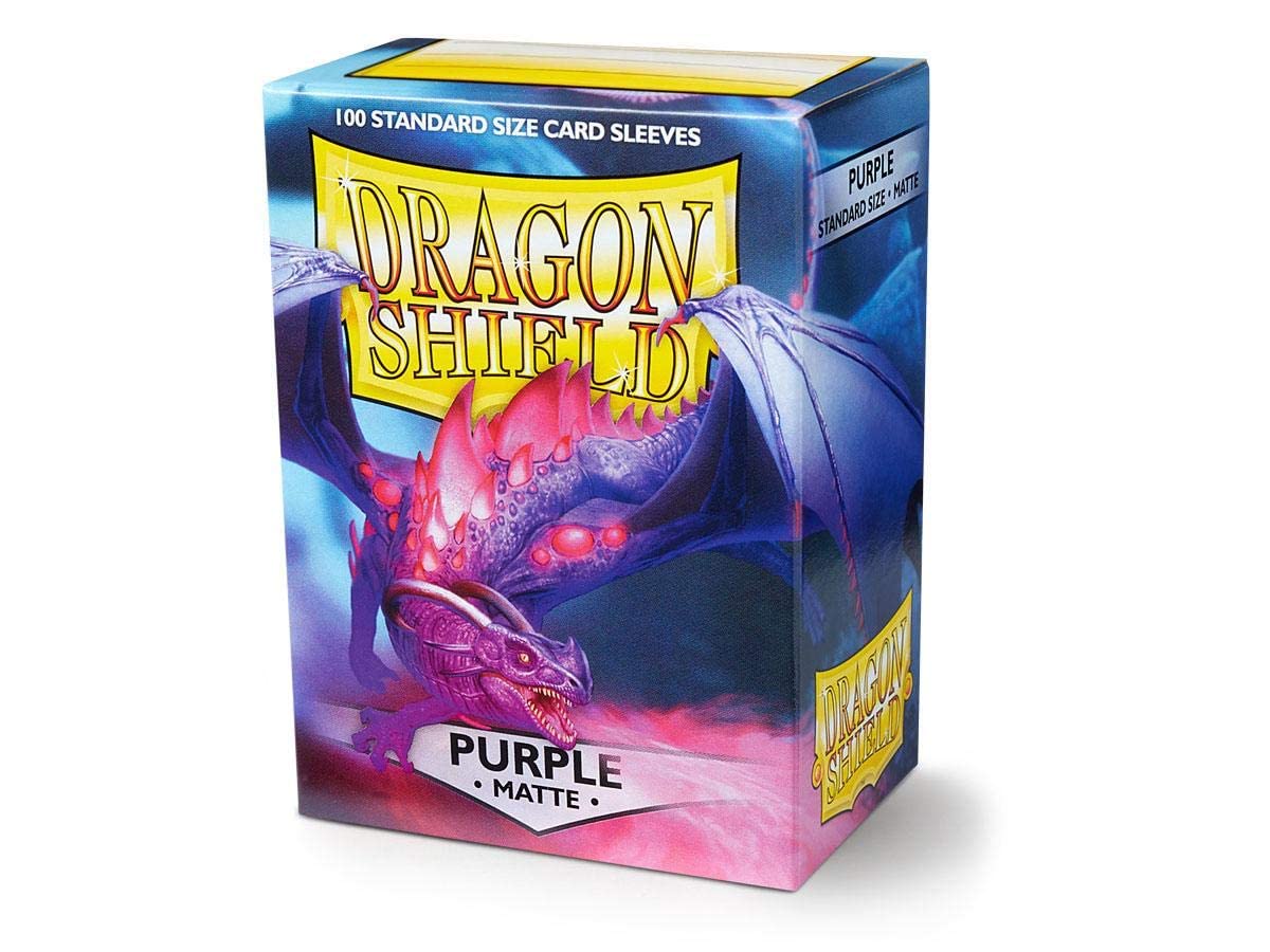 Dragon Shield Matte Purple Sleeves close-up, 120 μ thickness for durability.