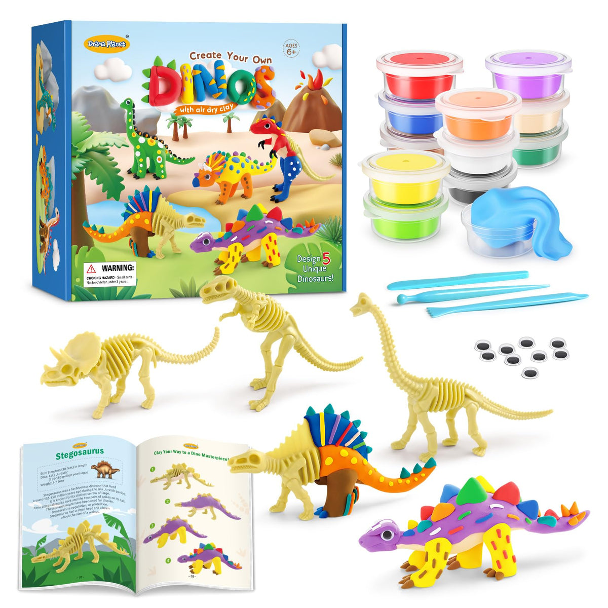 Drama Planet dinosaur air-dry clay kit color palette for versatile, hands-on creativity.