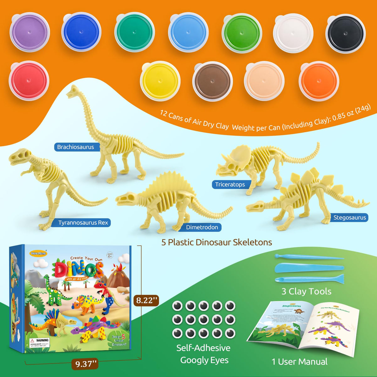 Drama Planet instruction guide offers easy steps to create detailed dinosaur skeletons.