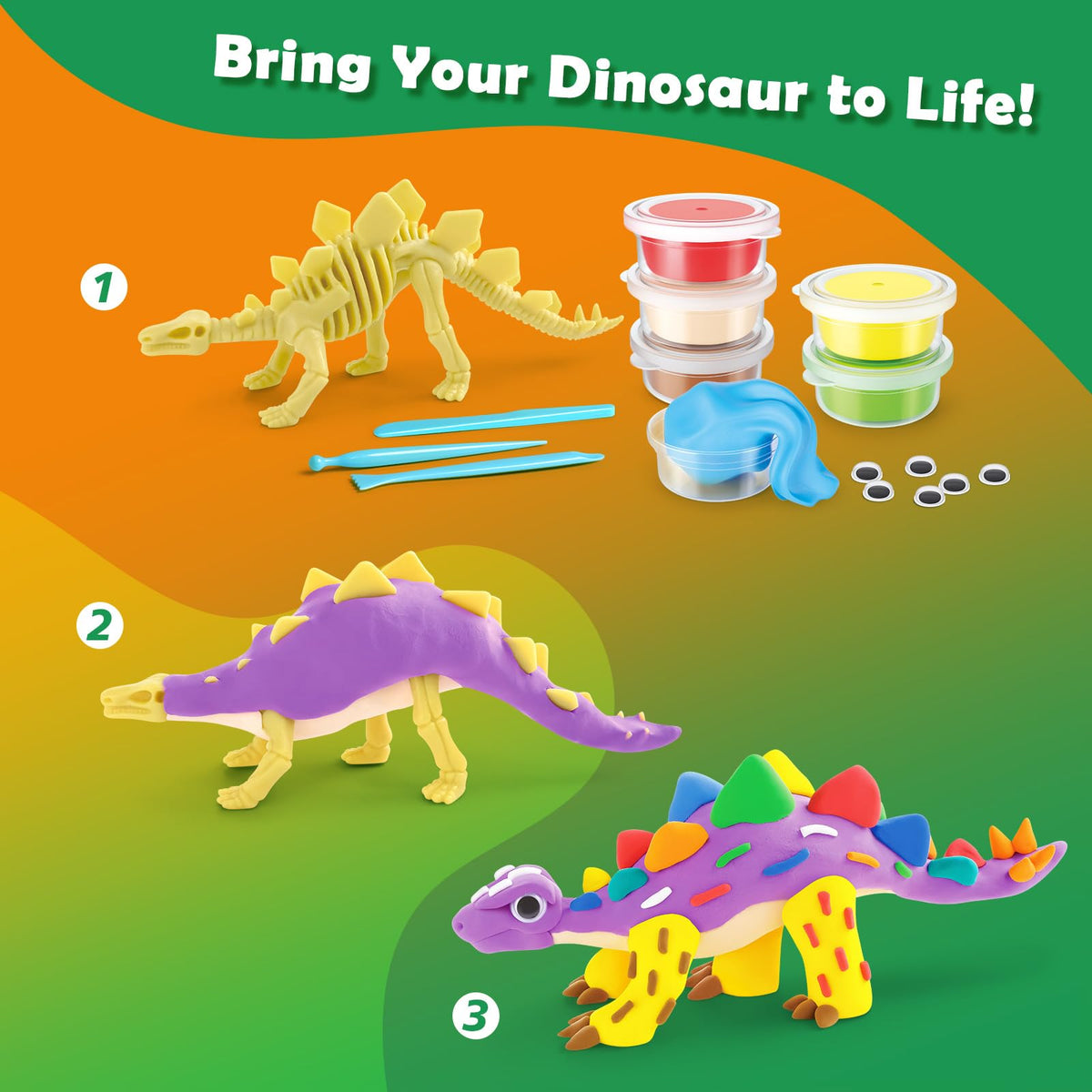 Drama Planet Triceratops model helps kids sculpt precise features with sculpting tools.