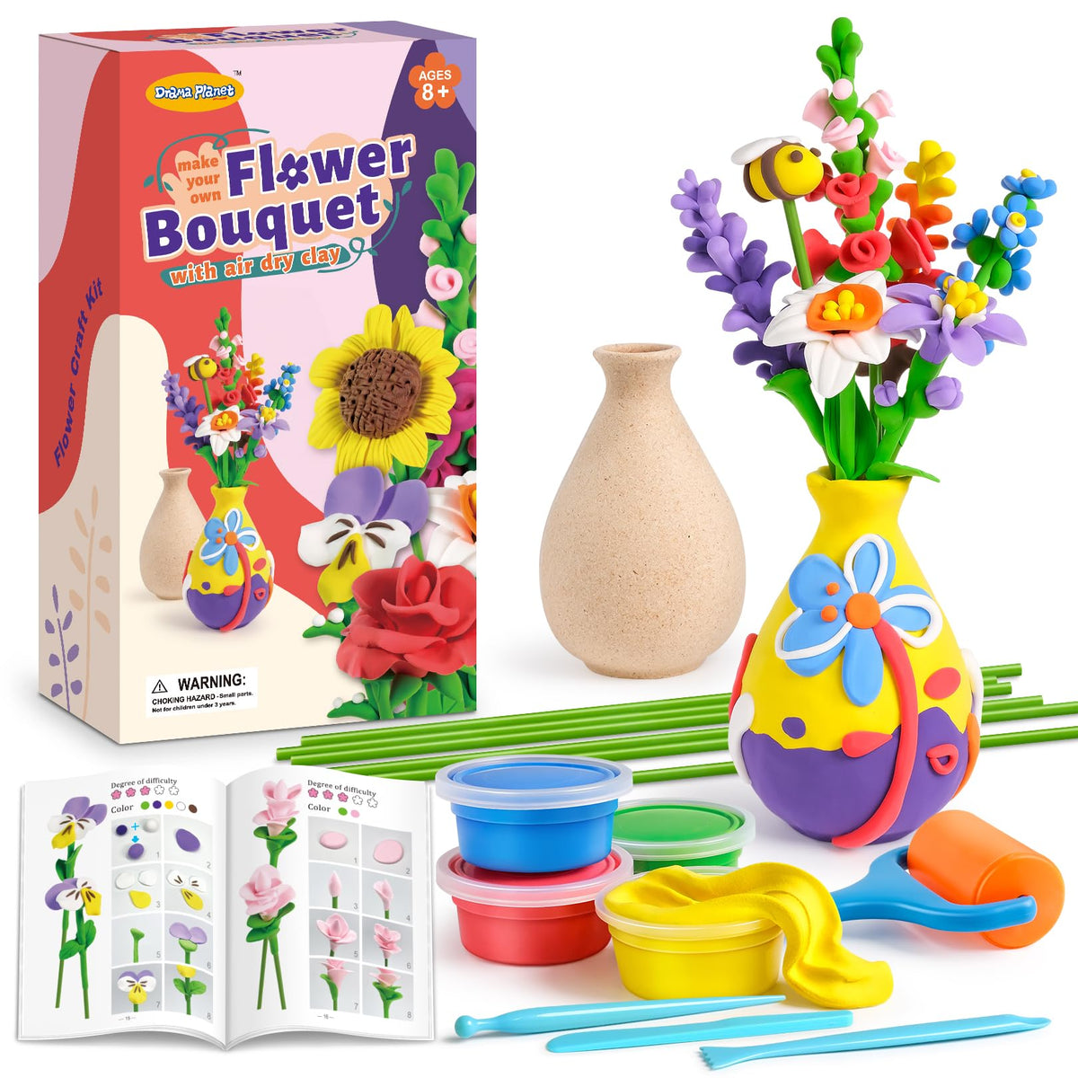 Drama Planet Flower Craft Kit air-dry bouquet for easy kids' crafting