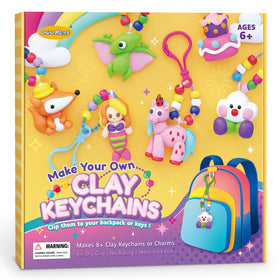 Drama Planet packaging of make-your-own-clay-keychains-kit showing vibrant contents for creative play