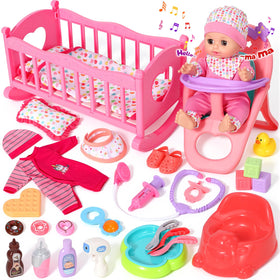 DRAMATION 12-inch interactive baby doll with crib for nurturing play